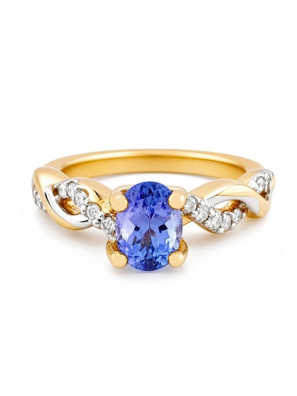 Genuine Tanzanite & Diamonds Ring Solid 14k Gold